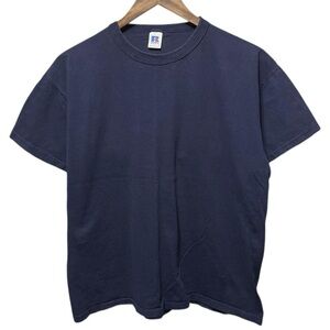 Vintage 90s plain blank Navy blue Russell Athletic short sleeve Crewneck T-Shirt